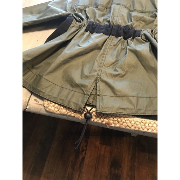 J Crew Olive Green Black Coated Military Utility Cinch Jacket Sz XXS Oversized - Picture 11 of 15
